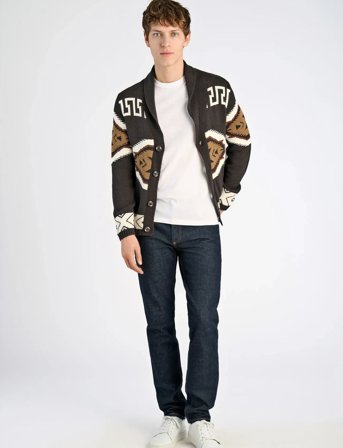 Lindbergh Shawl Collar Intarsia Cardigan - Black - L