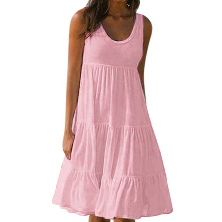 Sommerkjole dame løs passform ruffle mini strand fritid ferie Rosa