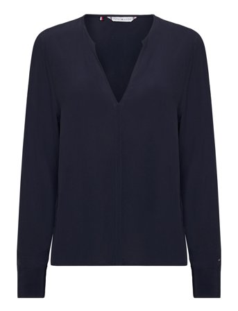 Viscose Crepe V-Neck Blouse Navy Tommy Hilfiger
