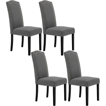 Rootz Sæt med 4 spisestuestole - Højryggede stole - Køkkenstole - Ergonomisk design - Holdbart massivt træ - Gulvbeskyttelse - Linned Mørkegrå - 47cm