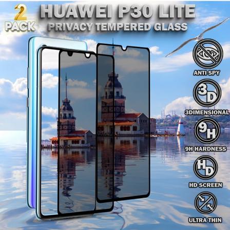 2-Pack Privacy Skärmskydd For Huawei P30 Lite - Härdat Glas 9H - Super Kvalitet 3D