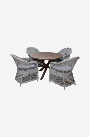 LifestyleGarden - Bord Ø 112 cm & 4 stk Marbella-stole - Brun - Spisegrupper - Fra Homeroom