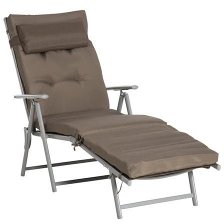 Solseng Strandseng Haveseng Foldbar Justerbar Med Pude Have Metal Stof Brun + Sølv 137 X 63,5 X 100,5 Cm