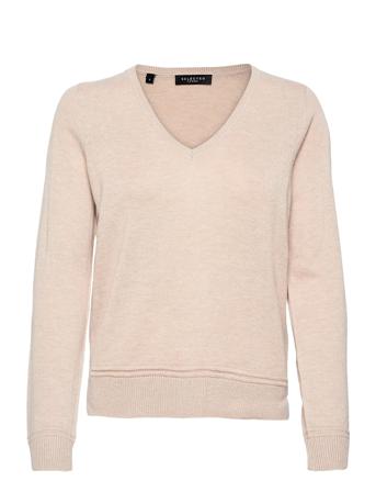 Slfinka Cashmere Ls Knit V-Neck Beige Selected Femme