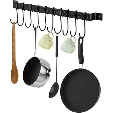 43 cm väggmonterad grytunderlägg, med 10 krokar för att hänga gryta, köksställ