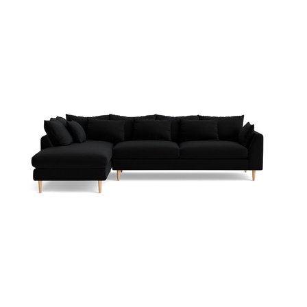Ofelia Chaiselongue-Sofa, links, Riviera Schwarz, elegantes Design, weicher Komfort, inklusive Kissen, gemütliche Polsterung, 85cm Höhe