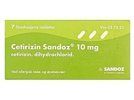 Cetirizin Sandoz 10 mg tabletter, 7 stk.