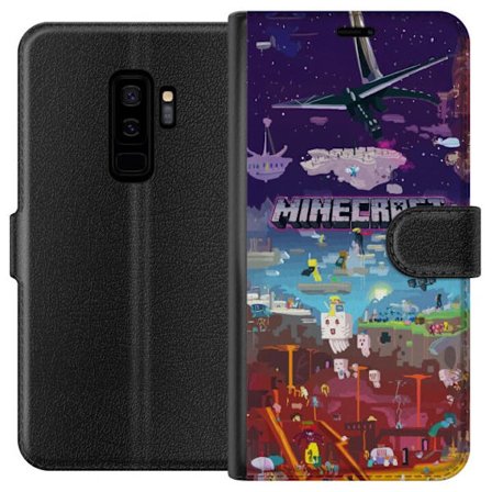 Kompatibelt Lommeboketui til Samsung Galaxy S9+ Minecraft verden med eventyrkarakterer og ikoniske omgivelser, fargerike blokkmotiver