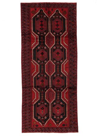 Beluch Matta Handknuten 140X330 Hallmatta Svart/Mörkröd Afghanistan