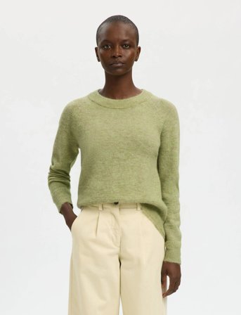 Selected Slflulu Ls Knit O-Neck Noos - Green - XL
