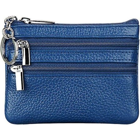 Kvinnors Äkta Läder Myntplånbok Mini Väska Växelplånbok med Nyckelring, Blå