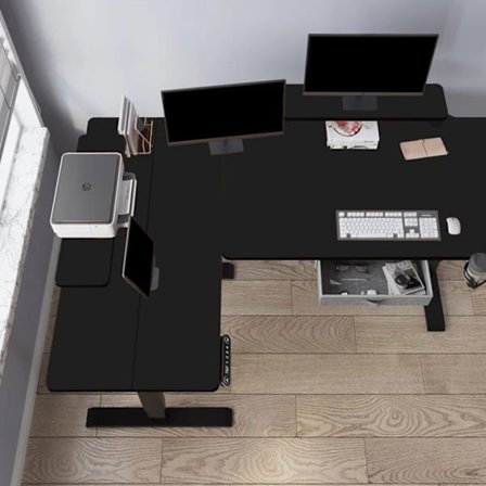 Radlove 160x120cm L Form Højdejusterbart hjørneskrivebord - elektrisk højdejusterbart siddestående skrivebord, farve sort