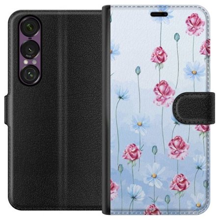 Kompatibel Tegnebogsetui til Sony Xperia 1 VII Petal Reverie Sky Blue