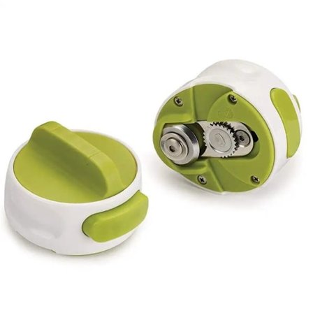 1 stk. Kompakt dåseåbner, tøndeåbner med automatisk greb, hvid/grøn [BR]