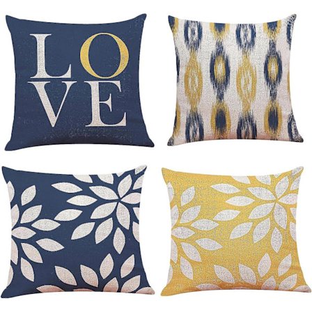 Tyynynpäälliset 18x18 tuumaa Moderni Keltainen Sininen Koristeelliset Sisä- ja Ulkokäyttöön Puuvillapellava Sohvatyynynpäälliset 4 kpl