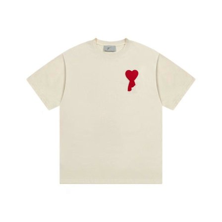 Ami Kms Love Kortärmad Sommar T-shirt i Bomull Casual Lös Passform Herr och Dam Samma Modevarumärke Halv Ärm
