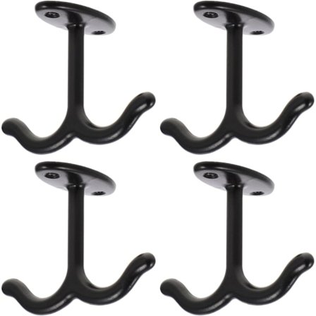 Tak krok, 4-pack skruvkrokar, dubbelklo-design, zinklegering takkrok för takfläktar, blomkorgar, jackor, svart