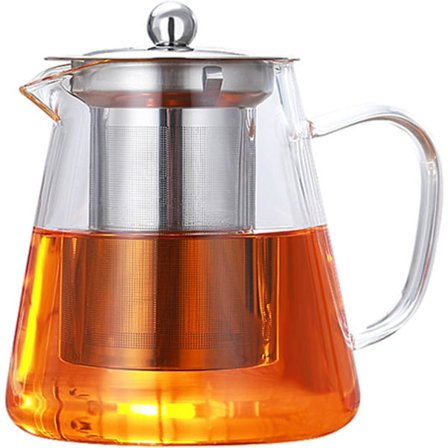 Klar Glastekanna med Insats, Rund Tekanna med Insats, Värmebeständig Tekanna i Borosilikatglas med Sil, Spissäker Tebryggare 450ML (450ML)