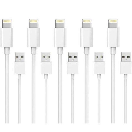5 kappaleen pakkaus 1 metrin Lightning-latauskaapeleita, yhteensopiva iPhone 13/12/11/Xs/Max/X/8/7/6/5/SE -mallien kanssa (valkoinen)
