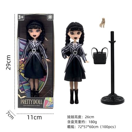 Wednesday Addams Dukke 25 cm - K-Style Trendy Pigegruppe Plysdukke | Modedukke