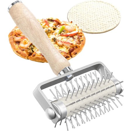 Pizzadegbehållare, kavel med rostfria spetsar. Hemgjord pizzavärd för att förhindra att degen bubblar.