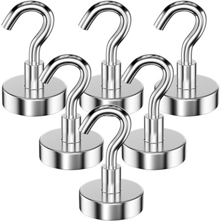 6 kpl 25 mm magneettikoukku, 22 kg vetovoima, irrotettavat tehokkaat magneettikoukut, neodyymikoukut