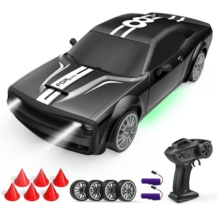 RC Driftbil 2.4GHz 1:20 Skala 4WD 20KM/H Høyhastighets Fjernstyrt Biler Kjøretøy med LED-lys Driftdekk 2 stk Oppladbare Batterier Lekebiler