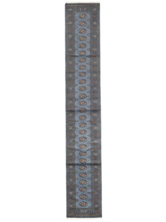 Annodato A Mano Pakistan Bukara 2Ply Tappeto 80X485 Di Lana Grigio Scuro/Nero Piccolo