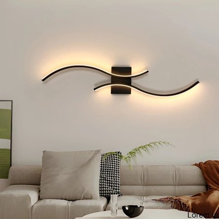 LED Vägglampa Inomhus 80 cm, Modern Böjd LED Vägglampa Svart med 2 Ljusrör Varmvitt Ljus 3000K