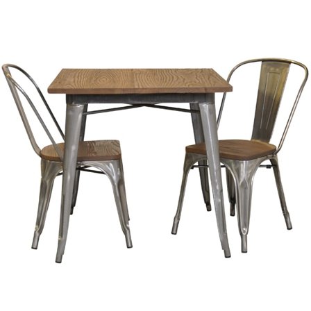 Plåt galvaniserad med toppskiva alm + 2 galvaniserad stolar alm