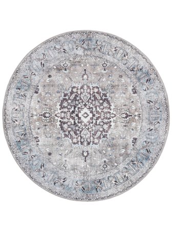 Gina Oriental Washable Ø 160 Grey/Beige Medallion Round Cotton Rug