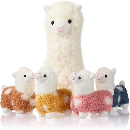 Lama-kosedyr med 4 baby-lamaer, søtt alpakkaplysjsett, kawaii lama-myke putebamser for jenter, bursdagsbryllupsgave, hjemmekos