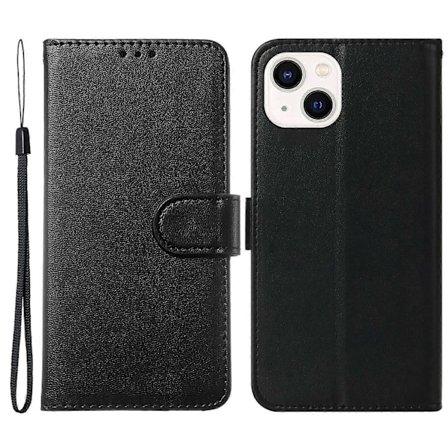 Til iPhone 15 Anti-drop Ensfarvet PU Læder Wallet Cover Foldbart Stativ Telefon Cover