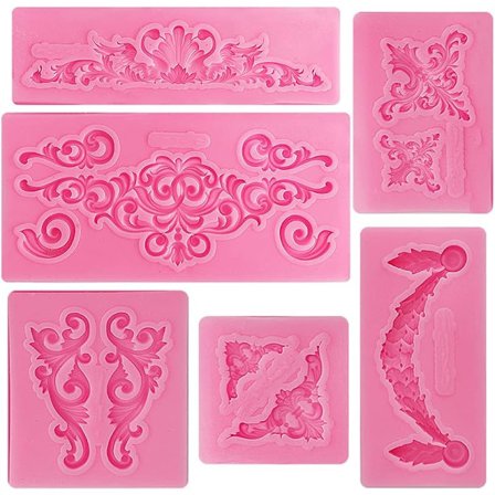Silikonform for blomsterranker, 6 stk. Silikonform for kakedekorasjon, Fondant Barokk Blomsterkakeverktøy