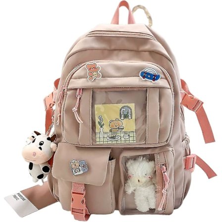 Kawaii Ryggsäck Med Kawaii Nål Och Tillbehör Ryggsäck Söt Estetisk Ryggsäck Söt Kawaii Ryggsäck För Skolan (rosa)