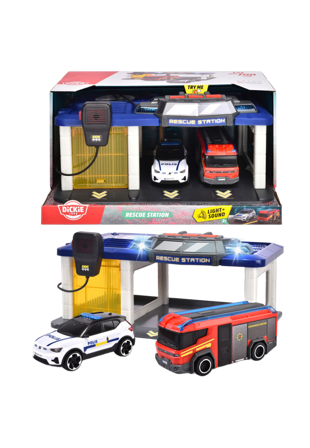 Dickie Toys Svensk Räddningsstation med Polisbil och Brandbil Fordon Unisex ONESIZE