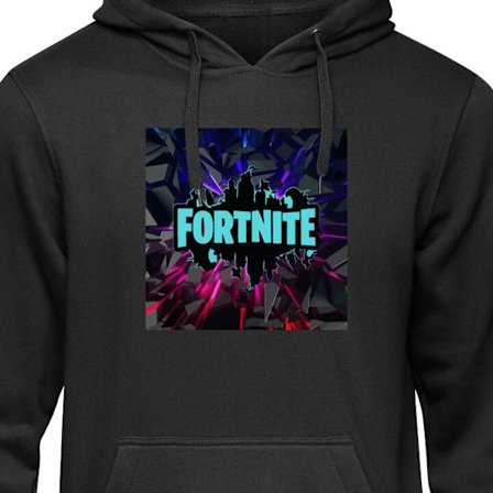 Barnehettegenser Fortnite logo - Svart bakgrunn med blå neon og fargede lys