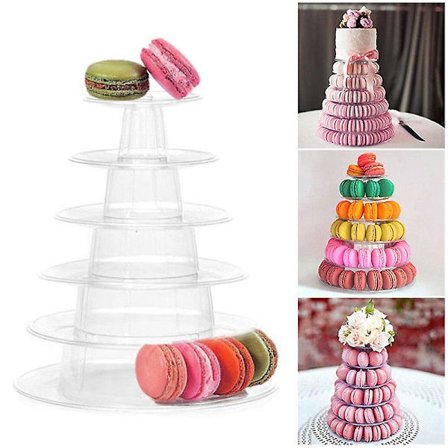 Macaron kake display stativ 6-lags rund plast kake tårn stativ, bursdag bryllup konditori stativ