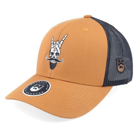 Bearded Man - Bearded Rock Sign Scull Caramel/Black Trucker Trucker Brown Cap - @ Hatstore