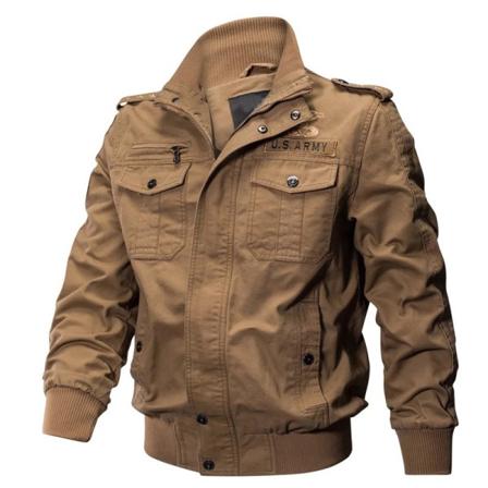 Bomull för män Lättviktsstativ krage Militärjackor Vindjacka Khaki 4XL
