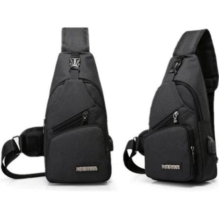 SVART Messenger Bag för män USB Crossbody bröstväska Axelrem för sportresor Svart