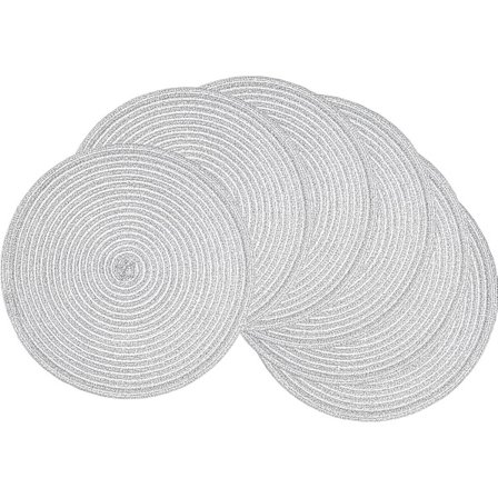 Plastdækkeservietter, Runde Flettede Dækkeservietter Sæt med 6, Polypropylen, Vaskbare, Varmebestandige, til Køkken, Spisebord, Fester, Bryllupper