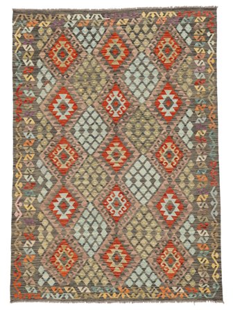 Kelim Afghan Old Style Teppe 176X250 Brun/Grønn Ull, Afghanistan