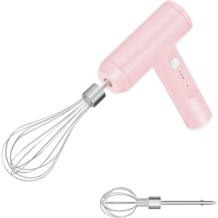 Elektrisk håndmikser i rustfritt stål, USB-oppladbar elektrisk håndvisp trådløs elektrisk visp med 2 miksehoder, 3 hastighetsmoduser - Rosa