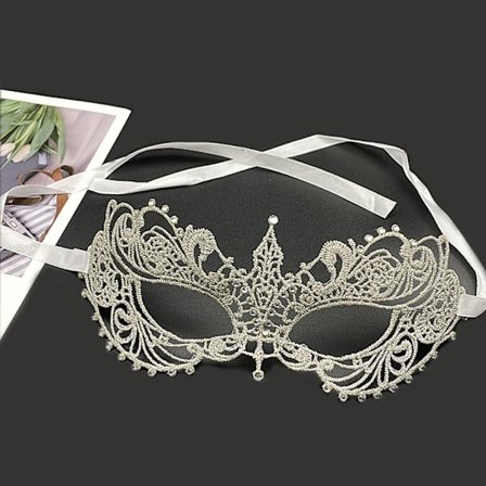 Halv ansikte Halloween spetsfestmask och sexig festmask (Silver)