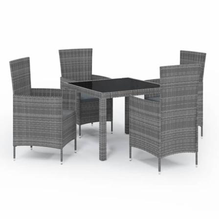 Vidaxl Matgrupp För Trädgården Med Dynor 5 Delar Konstrotting Gr Grå