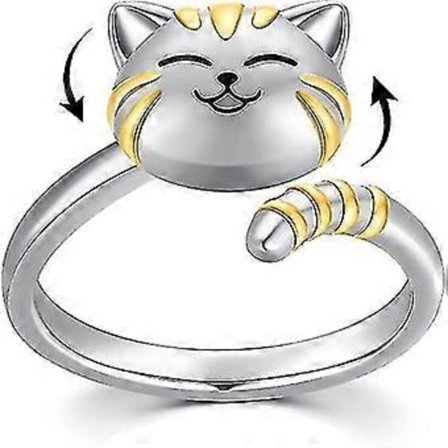 Söt katt/hund snurrande ring 925 sterling silver djur katt/hund fidget ring för ångest för kvinnor flickor stressavlastande ångest