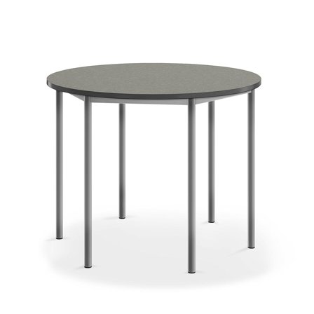 Desk SONITUS, round, Ø 1200x900 mm, dark grey linoleum, alu grey