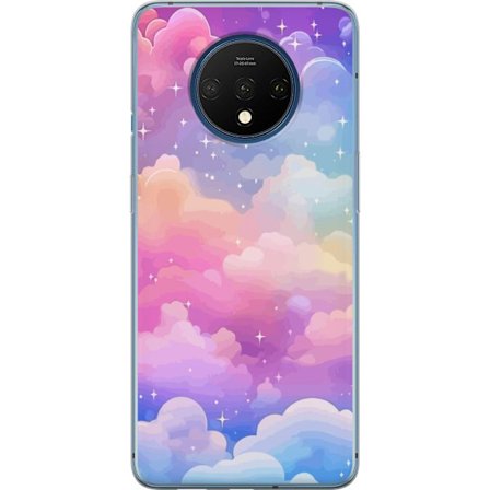 Kompatibelt Mobildeksel til OnePlus 7T Søt enhjørning med regnbuefarget hår mot en stjernebelagt pastellbakgrunn i kawaii-stil