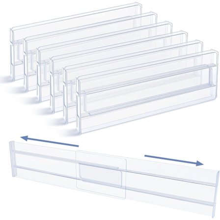 Set med 6 justerbara lådindelare i plast, 27 cm